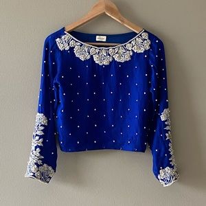 Custom made cobalt blue 3 piece raw silk sharara